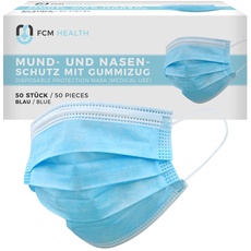 Mea Vita medizinischer Einweg Mund- und Nasenschutz Typ IIR, 50er Pack, 3-lagig, Einweg Maske, Gummizug (Blau)