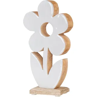 Blume aus Holz H23cm Mango Weiß Natur Braun Tischdeko Deko Aufsteller Rustikal