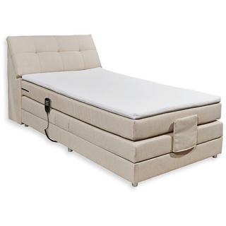 CARPINO Boxspringbett 120x200 elektrisch verstellbar, Creme - Bequemes Einzelbett mit dekorativer Steppung und Komfortschaum Topper - 120 x 110 x 234 cm (B/H/T)