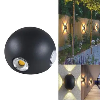 Wand LED 4 Kolben Lampe Wand Runder 12W Schwarz Kalt 6500K Außen FD-21