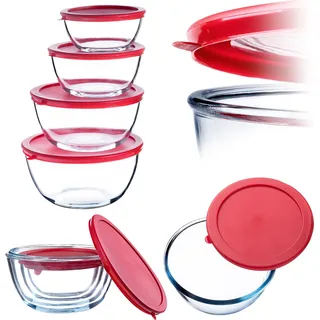 KADAX Schüssel-Set aus Glasschüsseln mit Deckel, hitzebeständige Schüssel für den Ofen - Rot