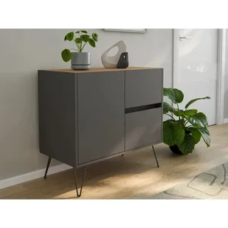 Posseik Sideboard Industrial C 2 Schubladen 1 Tür 80 cm Grafit Eiche Top