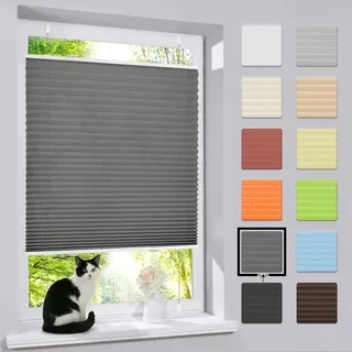 bobodeco Plissee ohne Bohren Klemmfix Faltrollo Jalousie Anthrazit 35x100cm (BxH), Plisseerollo Sichtschutz und Sonnenschutz Blickdicht Easyfix lichtdurchlässig Rollo für Fenster & Tür