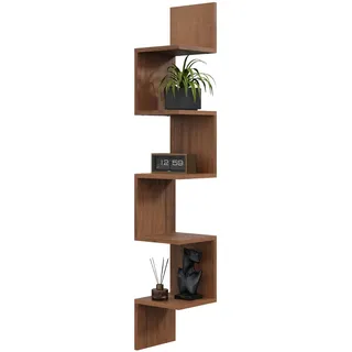 Eckregal MIDI Nussbaum – elegantes Hängeregal in dunkler Holzoptik, platzsparendes Wand-Eckregal für Bücher und Dekoration - Braun