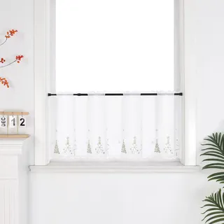 Joyswahl Scheibengardine Voile Bistrogardinen durch Lochleiste Transparent Kurzstores mit Weihnachten Muster Weihnachtsgardine mit goldenes Weihnachtsbaum-Muster HxB 45x90cm 1er Pack