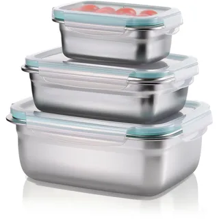 MICHIHOMIE 3er Set Brotdose Edelstahl mit Deckel - 350ml, 850ml, 1800ml | Stapelbare Lunchbox BPA-frei, Metall Bento-Boxen für Meal Prep, Schule, Arbeit und Unterwegs