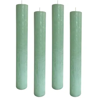 4er Pack Rustikale Stabkerzen H:24 cm Ø:3,4 cm - 24 Stunden Brenndauer - dicke Kerzen Dinnerkerzen Tafelkerzen Kirchenkerzen, Farbe:Hellgrün