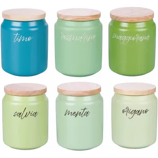 Villa d'Este Home Tivoli Shades of Greenery Gewürzdosen, Steingut, Grün, Medium, 6 Stück