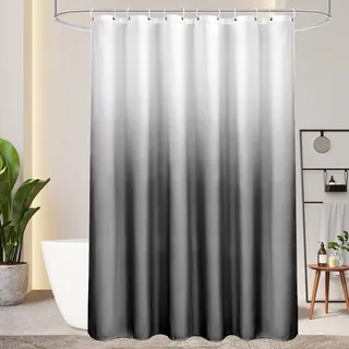 AooHome Duschvorhang 220X200cm Textil, Grau Duschvorhänge 120g/m2 Farbverlauf Badvorhang Wasserdicht Waschbar Antischimmel mit 14 Duschvorhangringen(Weiß nach Schwarz)