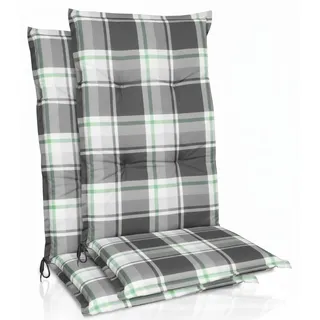 Beautissu 2er Set Hochlehner Auflagen Set 120x50 cm Polster Mintgrün Kariert - Grün