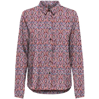 ONLY Damen Onlnova Life Vis L/S Lynne Shirt Bluse, Red Orange/AOP:591 Soul, Medium