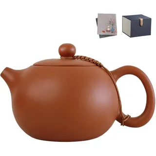 NIUKOMY Yixing Zisha Teekanne 400ML, Chinesische Handgefertigte Teekannen Ton mit Geschenkbox und Geschirrtuch, Groß Kung Fu Lila Tonkessel für Losen Tee, Xishi
