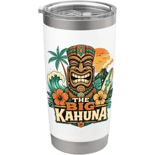 The Big Kahuna Tiki Surf Vintage Tropical auf Hawaii Doppelwandiger Edelstahl-Thermobecher