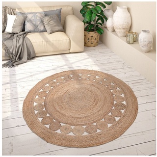 Paco Home Teppich rund, 13 mm Höhe, Jute, Boho, Ethno, Handgefertigter Naturteppich, beige