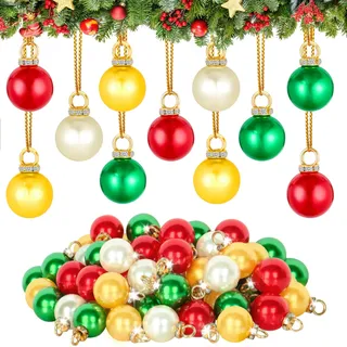 ASTNIC Kleine Bunte Weihnachtskugeln, 64er Set, Mini Christbaumkugeln 15mm, Miniatur Weihnachtskugeln mit Schlüsselband, Kugeln Weihnachten Plastik für Weihnachtsdeko, Weihnachtsbaumschmuck