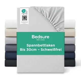 Bedsure Spannbettlaken 180x200cm Bis 30cm - Bettlaken 180 x 200 Boxspringbett, Oeko-TEX Zertifiziert Spannbetttücher, Gebürsteter-Mikrofaser, Hautfreundlich Weich & Pflegeleicht, Hellgrau