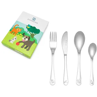 Zilverstad Kinderbesteck Edelstahl Haustiere - Besteck für Jungen und Mädchen Gravurfähig (Ohne Gravur)