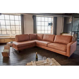 KAWOLA Ecksofa VILNIUS 3-Sitzer mit Recamiere links Kunstleder mit Lederanteil cognac