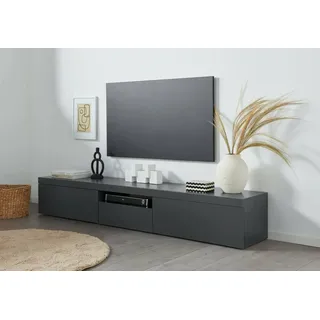 Dmora - TV-Ständer Ulrico, niedriges Wohnzimmer-Kommode mit 3 Türen, TV-Ständer-Basis, 220x40x35 cm, Anthrazit