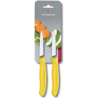 Victorinox Swiss Classic, Schäl- und Gemüsemesser Set, 2teilig, Extra Scharfe Klinge, Gerader Schliff für Präzise Schnitte, 8 cm, Rostfreier Stahl, Gelb