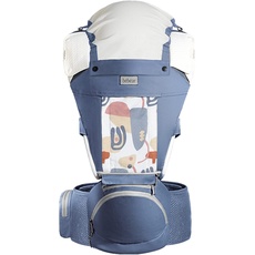 Bebear Babytrage,Bebamour Babytrage mit Hüftsitz mit Kopfbedeckung 3 Saugkissen Extender(Baby Carrier, Foldable Blue)