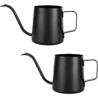 YHNDECO 2 Stück 250ML Schwarz Gießkanne Klein Zimmerpflanzen, Mini Gießkanne, Edelstahl Langer Auslauf Giesskanne, Garten gießkanne für Zimmerpflanzen Sukkulenten