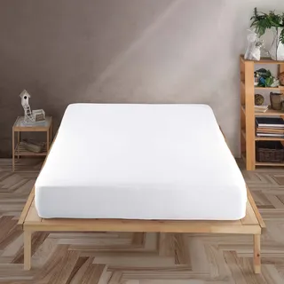 Vency Premium Jersey Spannbettlaken 200x200cm Weiß - Spannbetttuch 100% Baumwolle, Bettlaken 200x200 Bis 35 cm Matratzenhöhe Weiß