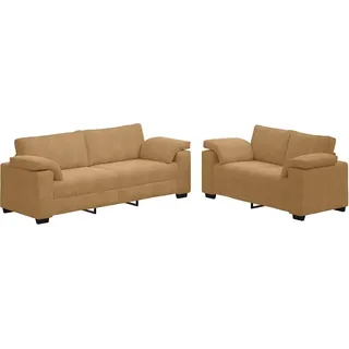2-teiliges Sofa-Set mit Kissen, brauner Samt - Braun