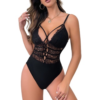 Buitifo Damen Sexy Body EIN Stück Babydoll Dessous Spitze Teddy Negligee(Black,M)