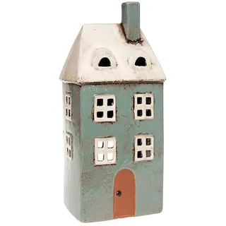 Village Pottery Teelichthalter mit hohem Haus Keramik Cremefarben/Blau/Braun