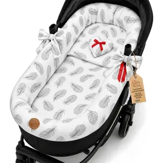 Totsy Baby Stubenwagen Umrandung aus Musselin Baumwolle – Nestchen für Babywanne Kinderwagen und Buggy Atmungsaktiv – Schonbezug Set 3-teilig mit Kissen und Einlage für Neugeborene Gefieder