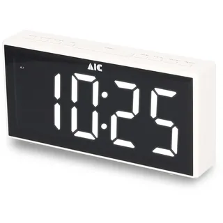 AIC Küchenradio Digital mit großem Display, Küchenuhr, FM-Radio, Wecker, Digital Dual Alarm Clock, dimmbares LED-Display in 5 Stufen, kein Ticken, weiß