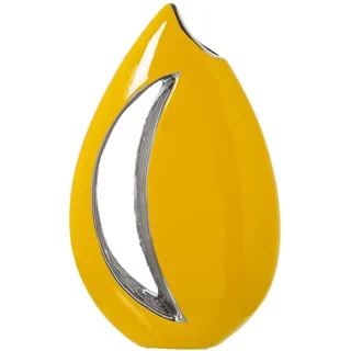 Alexandra House Living Vase, Gelb, silberfarben, Keramik, 8 x 17 x 27 cm