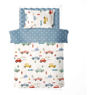 Freyamy Kleinkinder-Bettwäsche-Set 135x200,Cartoon Kinderbettwäsche für Mädchen Jungen,Autos Wendemotiv,Reißverschluss Sichern,Baby Bettbezug 135 x 200 cm mit Kopfkissenbezug 80 x 80 cm - Cars