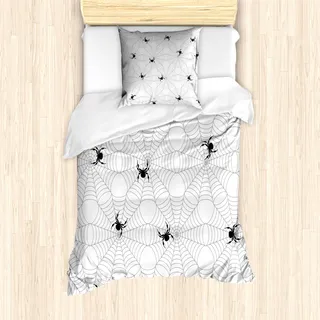 ABAKUHAUS Spinnennetz Mantele, Schwarz Insektennetz, Milbensicher Allergiker geeignet mit Kissenbezügen, 135 cm x 200 cm - 80 x 80 cm, Schwarz Pale Grau Weiß - Schwarz