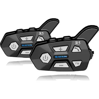 WAYXIN R5 Doppelpack Motorrad Headset für 2 Personen,1000m Intercom Motorrad Kommunikationssystem,Helm Headset mit Freisprecheinrichtung Bluetooth - Schwarz