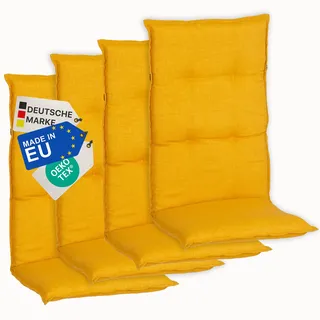 NYVI Gartenstuhl Auflagen Hochlehner 4er Set Barcelona - UV-Beständig, Atmungsaktiv, Strapazierfähig - Hochlehnerauflagen Sitzkissen Outdoor - Sitzauflagen für Gartenstühle 118x50cm Senfgelb