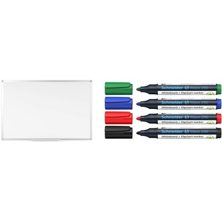 BoardsPlus - Magnetisches Whiteboard - 120 x 90 cm - Magnettafel mit Lackierte Stahloberfläche & Schneider Maxx 290 Marker (für Whiteboards und Flipcharts, Rundspitze 2-3 mm Strichstärke)