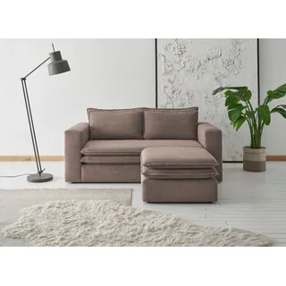 Places of Style Sitzgruppe »PIAGGE«, (2 tlg.), 2-Sitzer-Sofa und Hocker klein im Set, braun