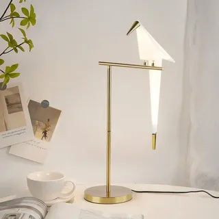 Tischlampe Wohnzimmer Moderne Schaukel Vogel, LED Nachttischlampe Vintage Schlafzimmer 3000K Warme Acryl Metall Lesebuch Licht Schreibtischlampe Gold Papier Kran E27 Nachtlampe 79 cm * 35 cm