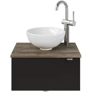 Saphir Waschtisch "Serie 6915 Waschschale mit Unterschrank für Gästebad, Gäste WC", schwarz matt, eiche ribbeck, schwarz matt touch), B:51cm H:39,8cm T:35cm, Waschtische, Waschtisch, 51 cm mit Keramik-Aufsatzbecken und 1 Tür,
