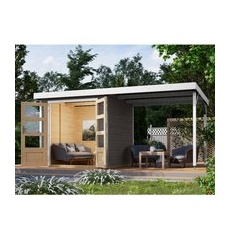 Karibu Gartenhaus Set Ernesto B Terragrau-Weiß mit Anbaudach 4,45 m2