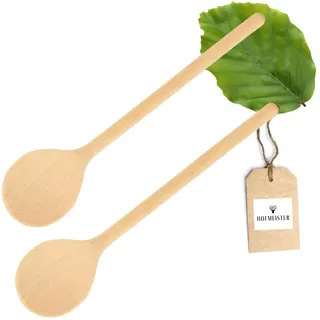 2x HOFMEISTER® Holz-Kochlöffel, 25 cm, Naturprodukt: handgefertigt, plastikfrei, Keine Kratzer im Topf, unbehandelt, hitzebeständig, antibakterieller Rührlöffel aus Buche, rund