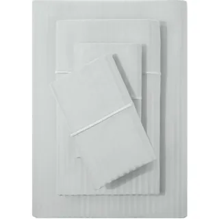 Feather & Stitch Bettwäsche-Set, Fadenzahl 500, 100% Baumwolle, Damast-Streifen, 4-teilig, atmungsaktiv, weiches Satingewebe, 45.7 cm Tiefe Tasche, Blau,Rouge