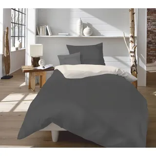 Wendebettwäsche FLEURESSE "Provence W", grau (schiefer, leinen), B/L: 155cm x 220cm, 1 Stk., 1 Stk., Halbleinen, B/L: 80cm x 80cm, 2 Stk., Halbleinen, Obermaterial: 50% Baumwolle, 50% Leinen, Bettwäsche, Wendebettwäsche