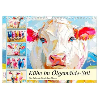 Calvendo Kühe im Ölgemälde-Stil. Ein Jahr mit lieblichen Tieren (Wandkalender 2026 DIN A4 quer), CALVENDO Monatskalender: Die charmanten Weidebewohner in tollen Farben (CALVENDO Tiere)