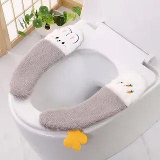 2 Paar WC-Sitzbezug, Toilettendeckel, verdickt, klebrig, WC-Sitzbezug, schöner Winter-WC-Sitz, waschbar, Plüsch, WC-Sitzkissen, weiches WC-Kissen, WC-Sitz