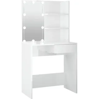 Schminktisch mit LED Hochglanz-Weiß 74,5x40x141 cm - Weiß