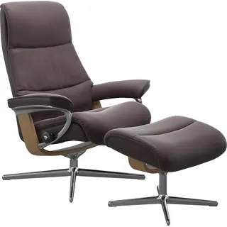Stressless Relaxsessel "View" mit Cross Base, Größe S, M & L, Holzakzent Eiche, bordeaux paloma