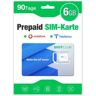 EIOTCLUB Prepaid SIM Karte ohne Vertrag, Kompatibel mit Vodafone & Telefónica Netz, 6GB for 90 Tage, nur Daten, für LTE Überwachungskamera & Wildkamera & GPS-Tracker